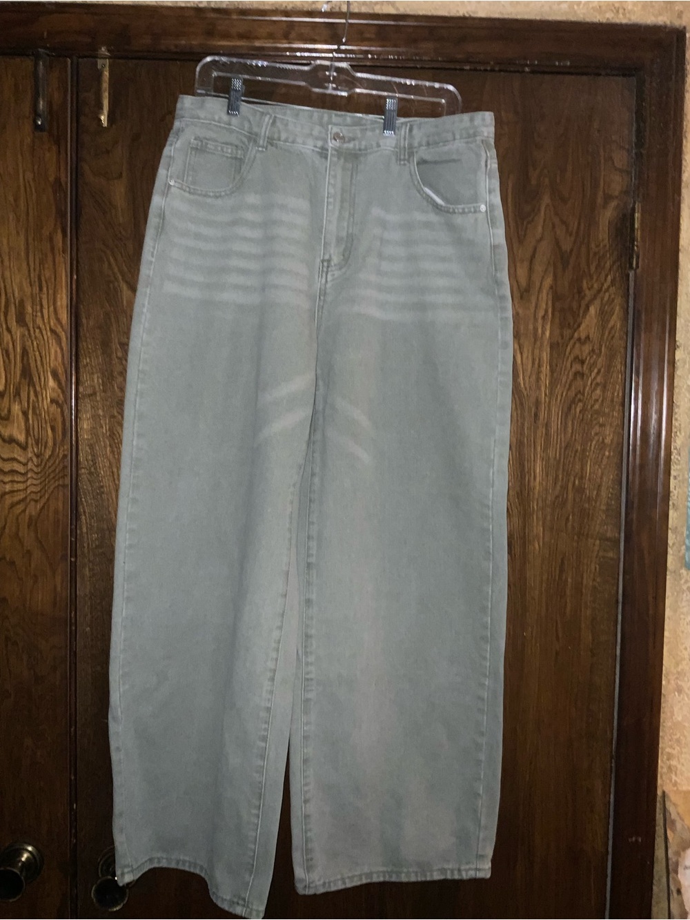 High-Waist Light Gray/Green Wide-Leg Jeans for Women